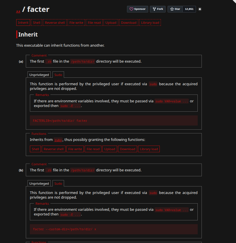 GTFOBins facter sudo entry